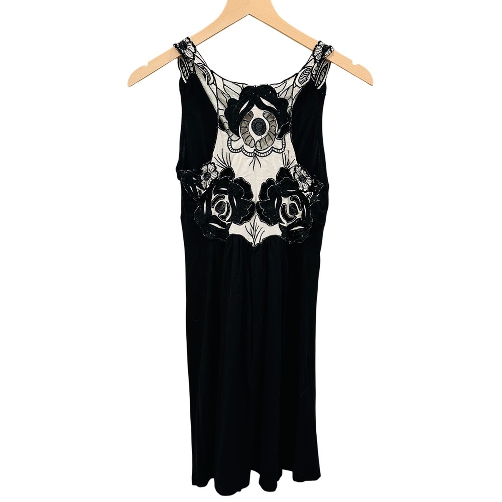 Charlotte Russe Black Mini Dress Floral Lace Embroidered Racerback V-Neck Boho